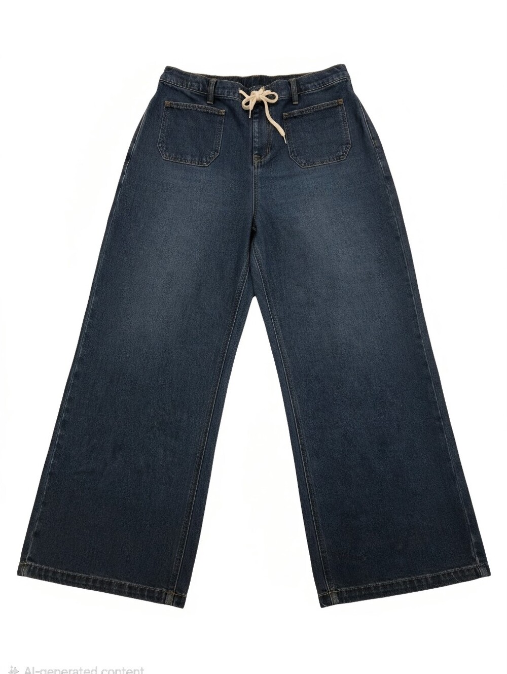 Wide-Leg Drawstring Jeans for Women - Dark Blue